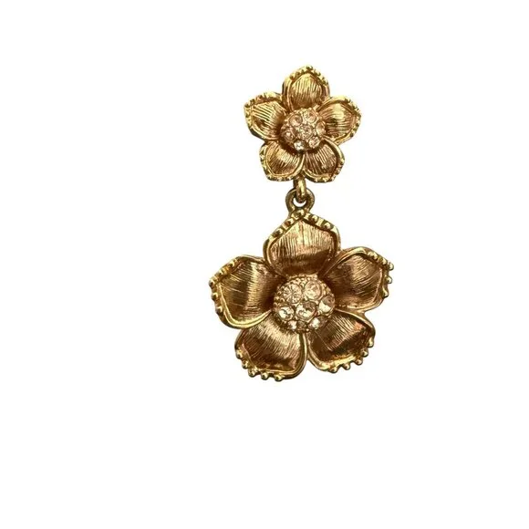 SOLD SOLDKate Spade 14k Gold Filled Floral Garden Drop Earrings Crystal Accents - Picture 4 of 8